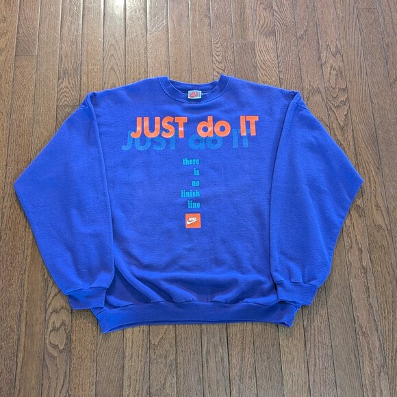 80's Nike Just Do It 'There is no Finishline' Crewneck Made in Canada - Size L - Picture 1 of 6
